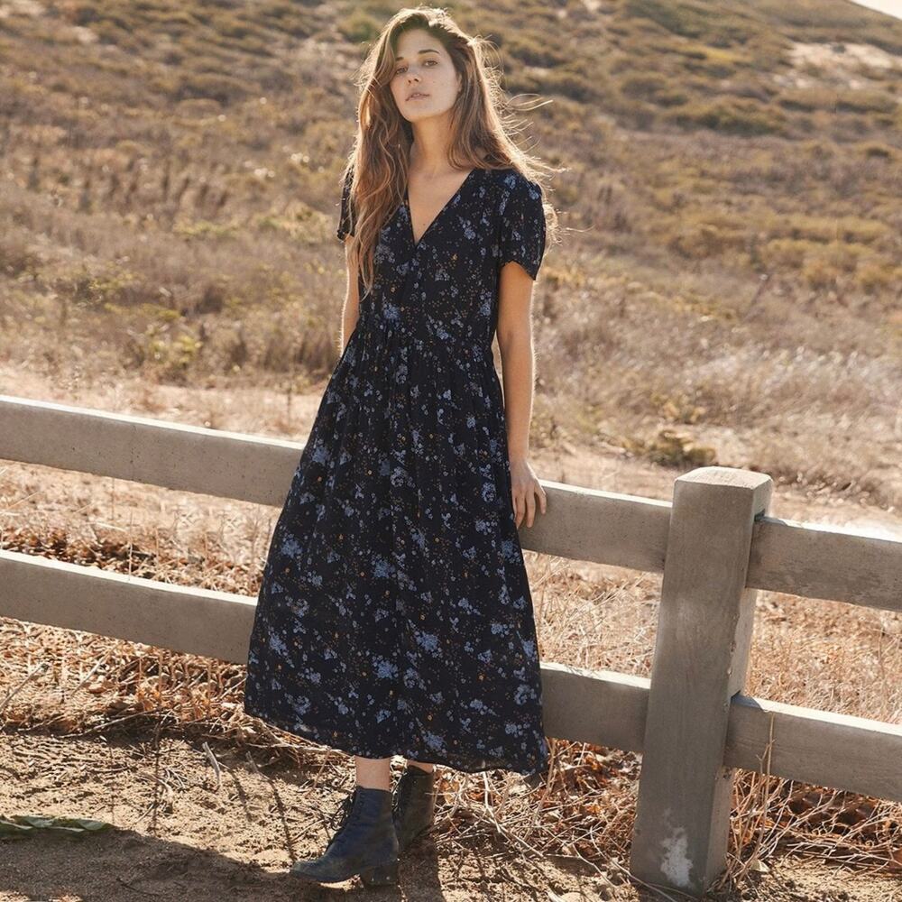 Christy Dawn The Dawn Dress Night Field Deadstock One Size Black Floral Midi